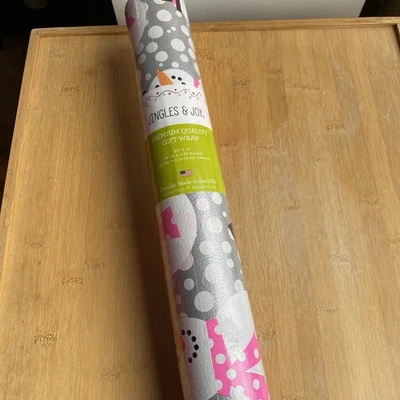 Jungles & Joy Snowman Gift Wrapping Paper Roll Christmas Holiday Pink Scarf NEW - Image 1 of 4