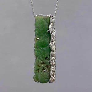 Jade Carving & Diamond Platinum Necklace - Picture 1 of 11