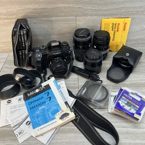 Minolta Maxxum 7 Dynax 7 35mm Film Camera Lenses Filters Manual Strap TESTED - Picture 1 of 17