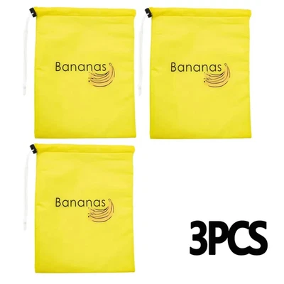 Bolsas de almacenamiento de plátano aisladas amarillas 3 piezas bolsas con cordón de mantenimiento fresco - NUEVAS Foto 1 de 4