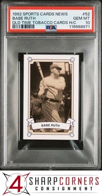 1992 SPORTS CARDS NEWS OLD TIME TOBACCO HAND CUT #52 BABE RUTH HOF POP 4 PSA 10 - Image 1 of 3