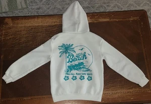 youth size 10 yrs, white long sleeve hoodie sweatshirt life's a beach make waves - Picture 1 of 6