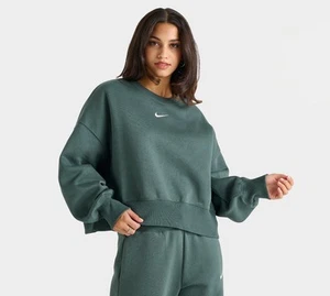 Size M Women's Nike Fleece Oversized CROPPED Crewneck Sweatshirt DQ5761-338 NEW - Picture 1 of 13