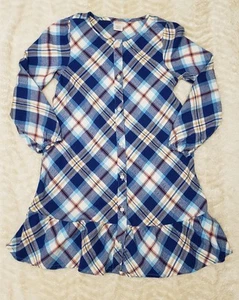 Girls Gymboree Mandy Moore Blue Plaid Snowflake Button Shirt Dress Size 8  - Picture 1 of 8