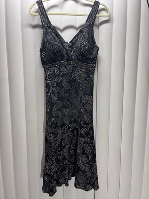 Vintage Madison Leigh Dress 8P 60s Style Black Beaded Flowy V Neck Adjustable - Image 1 of 4