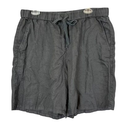 Pantalones Cortos Eileen Fisher 100% Lino Orgánico Pull On 8" Cintura Elástica Bolsillos Negros L Foto 1 de 4