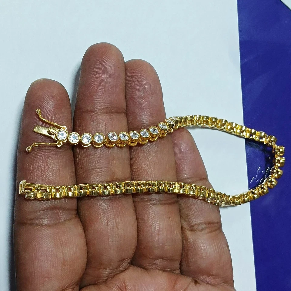 Set lunetta taglio tondo 6 ct bracciale tennis pietra creata in laboratorio f... - Immagine 1 di 4