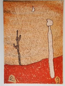 e9Art ACEO man in desert outsider art brut naive - Picture 1 of 3