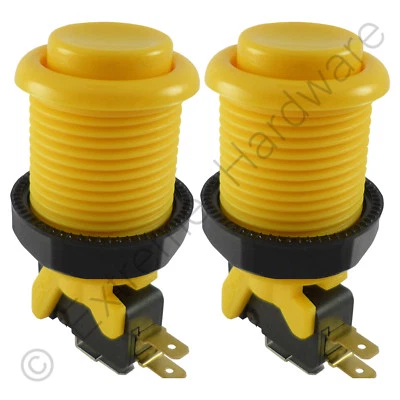 2 x Suzo Happ 28mm Round Classic Arcade Buttons & Microswitches (Yellow) - MAME