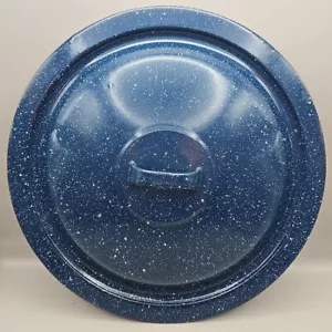 Dark Blue Enamelware White Speckles Speckled Metal Pot Pan Lid 10.5" W/ Handle - Picture 1 of 3