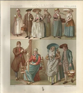 STAMPA ORIGINALE CROMOLITOGRAFIA_ COSTUMI OLANDESI 2_HOLLANDE_DURIN_F DIDOT 1870 - Imagen 1 de 1
