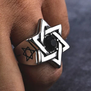 Jewish Hexagram Six Pointed Star Ring Stainless Steel Wedding Jewelry Size 7-15 - Picture 1 of 3