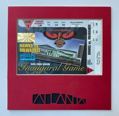 Juego inaugural Phillips Arena Commem 1999-00 y boleto real Bucks Hawks 11/4/99 Foto 1 de 4