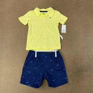 Carter's Toddler Size 2T Yellow Striped Shirt Whale Print Shorts 2 Piece Set NWT - Picture 1 of 6