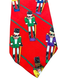 Men’s 100% Silk Nutcracker Novelty Tie "Nutty" Red Christmas  4” 57” - Picture 1 of 6