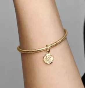 Autentico ciondolo Pandora oro giallo massiccio 14 kt scintillante timbro amore - Foto 1 di 5