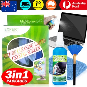 3 in 1 Laptop Cleaning Kit Monitor TV PC LED LCD Screen Cleaner Cloth Brush AU - Picture 1 of 9
