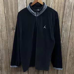 Vintage Nike Air Jordan Velour 1/4 Zip Tracksuit Jacket Top Black Mens Large - Picture 1 of 11