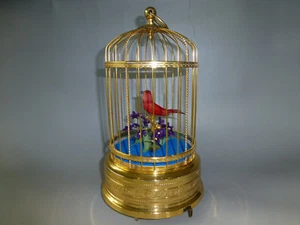 RARE VINTAGE JAPANESE SINGING BIRD CAGE GOLD GILT CAGE BEST MODEL (Watch Video) - Picture 1 of 12
