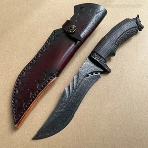 HUNTING DAMASCUS BOWIE RESCUE SURVIVAL KNIFE COLLECTIBLE HANDMADE WOLF HEAD - Picture 1 of 20
