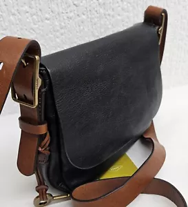  FOSSIL BLACK LEATHER CROSSBODY BAG  - Picture 1 of 13