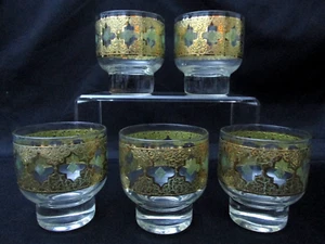 ✨ Vtg. MCM Culver Valencia 22K Gold Footed Glasses ✨ 3.25" Tall, 8 oz, Set of 5 - Picture 1 of 7