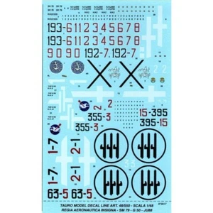 Tauro Model  Decal insegne e numeri di reparto per Ju88 G50 e SM79 scala 1/72 - Imagen 1 de 1