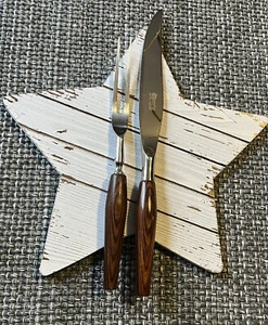 Juego de tallas moderno de mango de madera cónica de mediados de siglo cuchillo borde de ciervo, tenedor Japón - Imagen 1 de 12