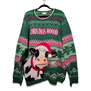 Ugly Christmas Sweater Mens XLG (46-48) Cow Bell Holiday Whimsical Holiday Party - Picture 1 of 12