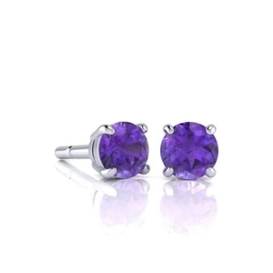 Sterling Silver Stud Earrings with 1/2 Carat Amethyst - Picture 1 of 5