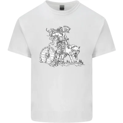 Viking With a Wolf and Shield Thor Valhalla Kids T-Shirt Boys Girls - Image 1 of 4