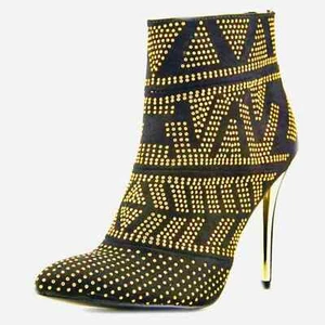 THALIA SODI Alejandra Gold Studded Ankle Bootie 8.5 Black Cocktail Party NEW Box - Picture 1 of 10