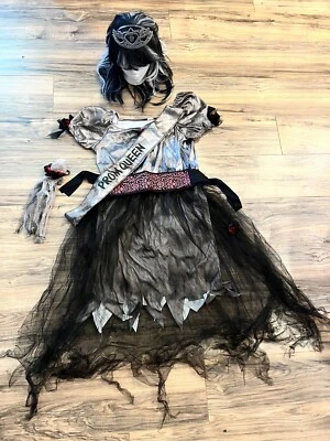 Prom Corpse Zombie Girl Dead Fancy Dress Up Halloween Child’s Wig Sash - Image 1 of 4