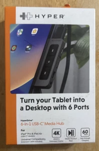 Hyperdrive Hyper 6-in-1 USB-C Media Hub (HD449WM) - Space Gray... FREE S&H! - Picture 1 of 2