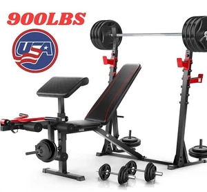Olympic Weight Bench 900LBS Workout with Preacher Curl Pad and Leg Developer U.S - Picture 1 of 14