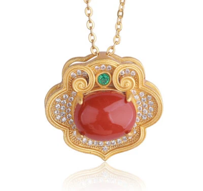 C10 Anhänger romantisch Wolke roter Achat Silber 925 vergoldet Kristalle - Bild 1 von 4