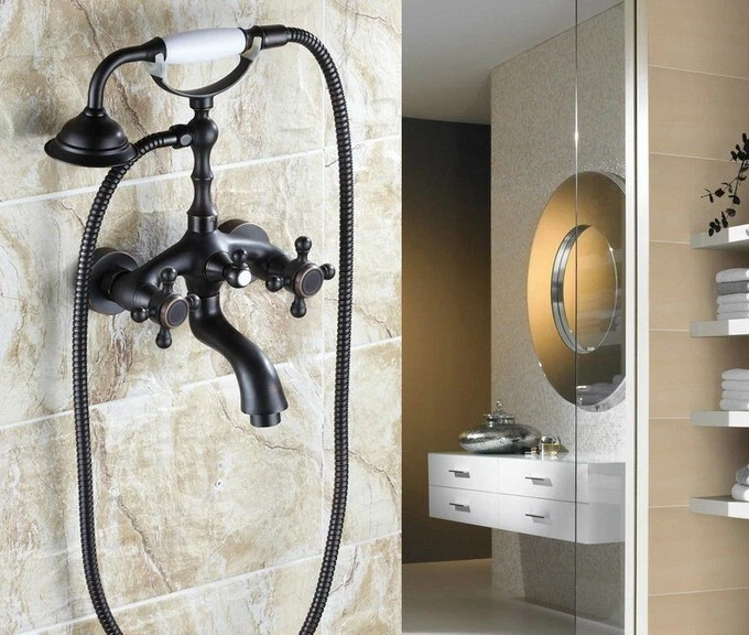 Oil Rubbed Bronze Bathroom Clawfoot Tub Faucet w/ Handshower Wall Mounted ytf041 - Image 1 of 4