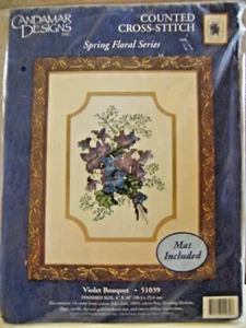 Neu Candamar Violett Blumenstrauß gezählt Kreuzstich 8x10" Kit/XX1 - Bild 1 von 4