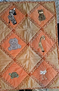 NEW Safari Animals Quilt Blanket Handmade 58"x40" Elephant Zebra Giraffe Africa - Picture 1 of 11