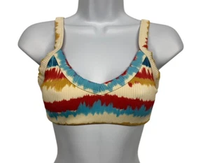NWT Beach Riot Women's size S Red/Blue/Cream Ribbed Elle Bikini Top Stretchy - Picture 1 of 11