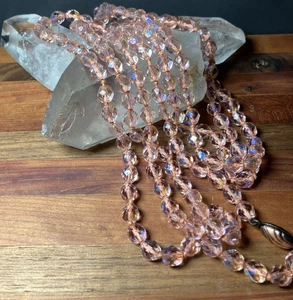 "Collar de cuentas graduadas facetadas cristal rosa aurora boreal AB vintage 48""" - Imagen 1 de 7