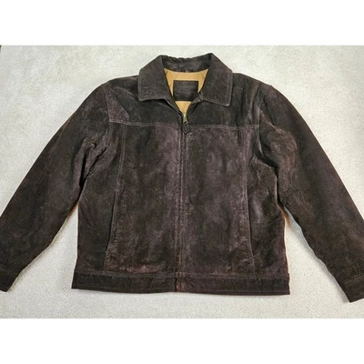 Abrigo Chaqueta Forrada Acolchada Marrón Gamuza Cuero Dockers De Colección Para Hombres Cremallera Talla L Foto 1 de 4