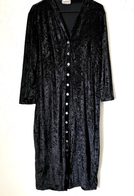 Vtg Nina Piccalino L Black Velvet Maxi Duster – Witchy Grunge Goth 90s Cardigan - Image 1 of 4