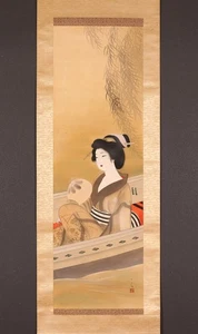 dr2958 Hanging Scroll "Beautiful Woman on a Boat" by Oshigara Koshun - Picture 1 of 12
