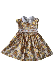Bonnie Jean Peter Pan Kragen A-Linie Kleid Mädchen Kleinkind 4T creme gelb Blumen - Bild 1 von 4