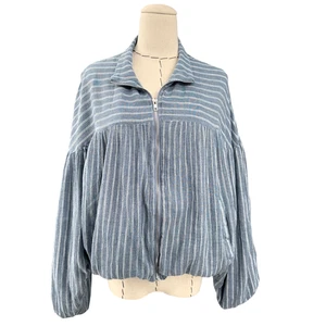 Üppige blau gestreifte Freizeitjacke mit Reißverschluss Langarm Kragen Baumwollmischung Medium - Bild 1 von 9
