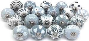 20 Pcs Grey & White Cream Ceramic Knobs Hand-Painted Cabinet Drawer Pulls - Picture 1 of 4