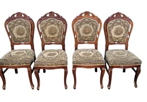 Vintage Solid Wood Upholstered Dining Chairs X4 French Louis Style - Picture 1 of 14