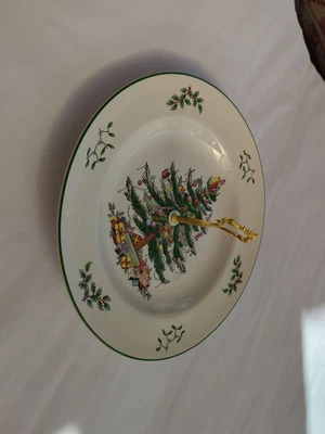 SPODE Christmas Tree Tidbit Snack Serving Single Tray Cake Platter Plate Handle  - Image 1 of 3