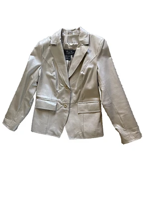 Terry Lewis Classic Luxuries Light Gold Metallic Leather Blazer SZ XS - Image 1 of 4